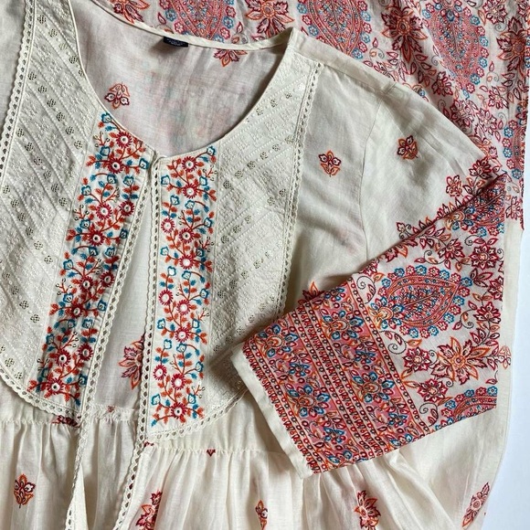 Boho cream & red maxi robe/beach coverup - Picture 1 of 8